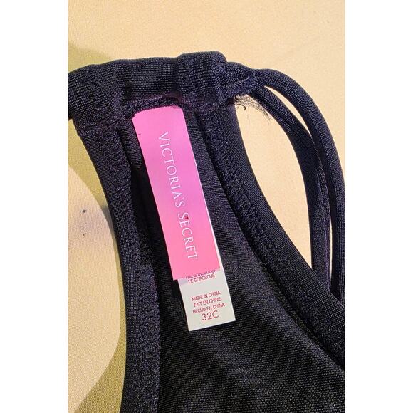 Victoria Secret 32C Women's Bikini Top Black/Gold Beads Underwire Push-up‎ Ties - Picture 5 of 5